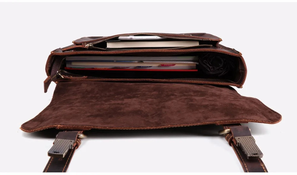 JOYIR Vintage Men's Briefcase Crazy Horse Leather Messenger Bag Male 15.6" Laptop Shoulder Bag Men Business Office Handbag