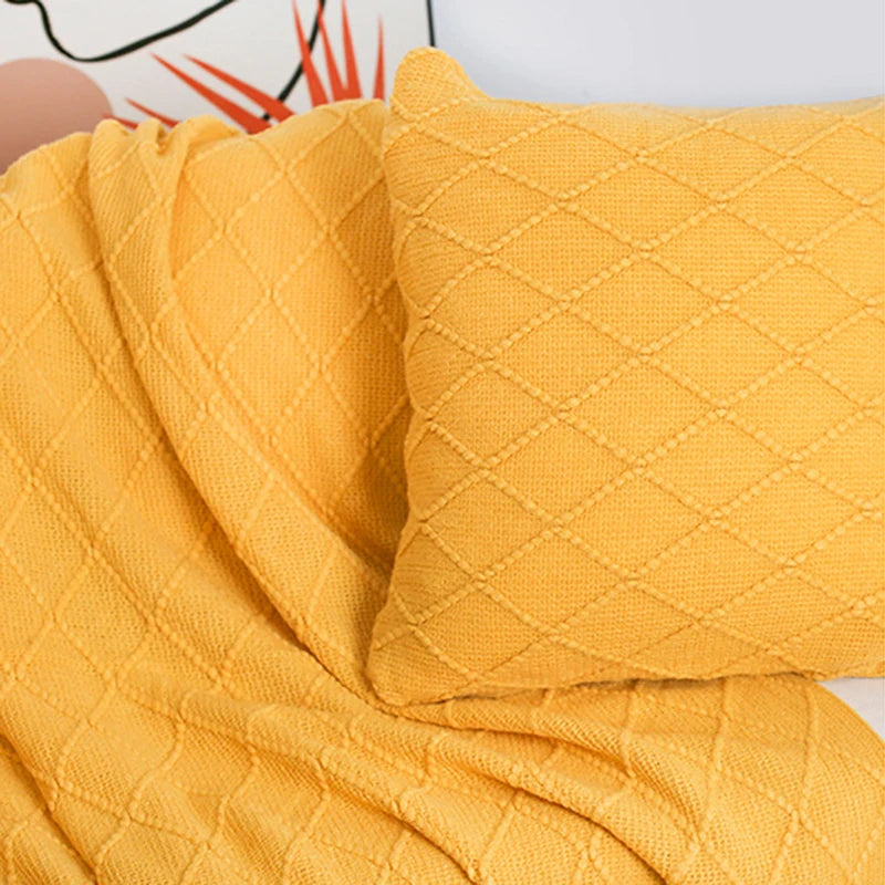 Nordic Knitted Shawl Couch Blanket with Tassels