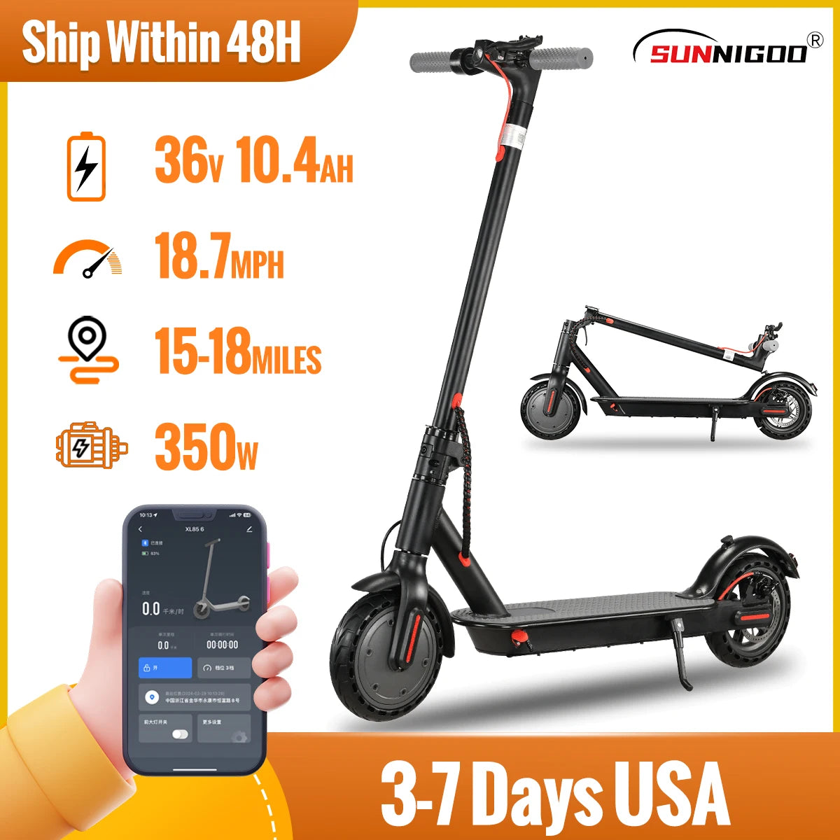 Electric Scooter 36V 10.4Ah 18.7MPH Escooter Kick Scooter Long Range 15-18miles Lightweight Scooter US Stock XBOT APP