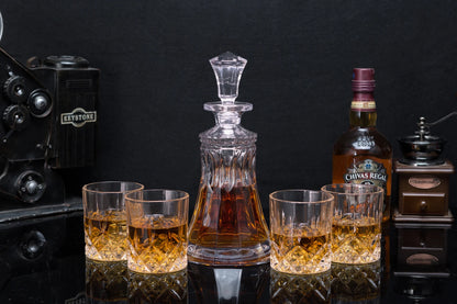 KANARS Whiskey Carafe with 4pcs Rock Glass Tumblers