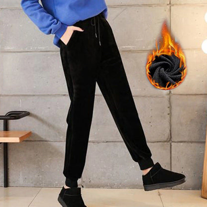 Women Winter Lamb Fur Cashmere Slim Pants Women Casual Warm Harem Pants Thick Lined Fleece Autumn Velvet Sweatpants Trousers