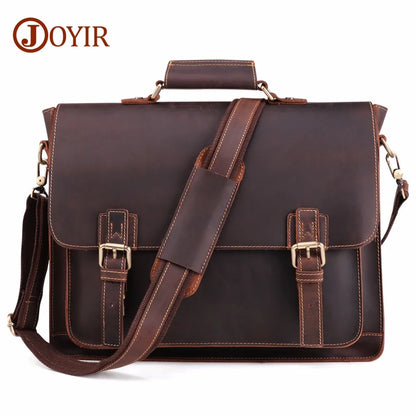 JOYIR  Vintage Men's Briefcase Crazy Horse Leather Messenger Bag Male 15.6" Laptop Shoulder Bag Men Business Office Handbag