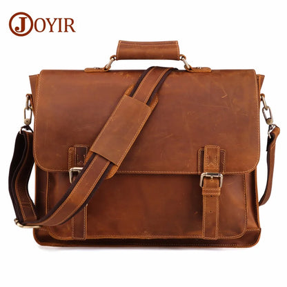 JOYIR  Vintage Men's Briefcase Crazy Horse Leather Messenger Bag Male 15.6" Laptop Shoulder Bag Men Business Office Handbag