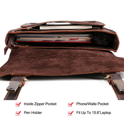 JOYIR  Vintage Men's Briefcase Crazy Horse Leather Messenger Bag Male 15.6" Laptop Shoulder Bag Men Business Office Handbag