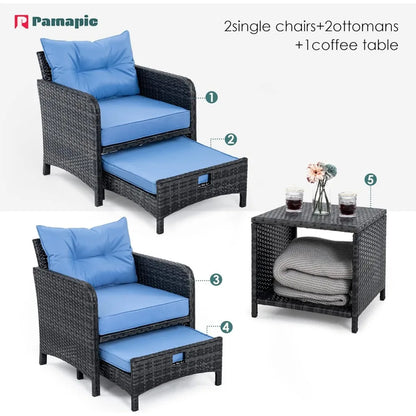 5-piece terrace set with footstools