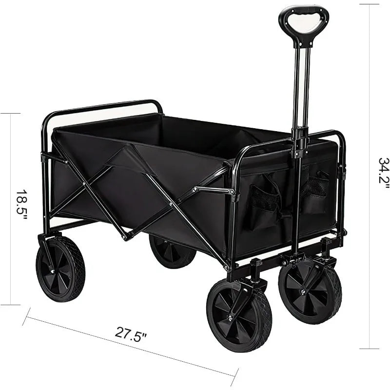 Collapsible Folding Wagon, Outdoor Utility Wagon, Garden Cart, Lounge Wagon, Grocery Cart, Adjustable Handle