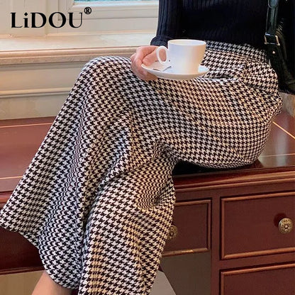 Autumn Fashion Houndstooth Wide Leg Trousers