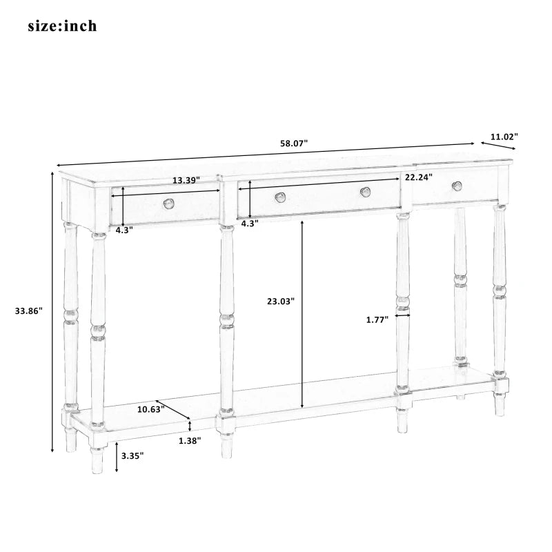 Solid Wood Console Table, Classic Entryway Table with Storage Shelf and Drawer for Home,Dark brown