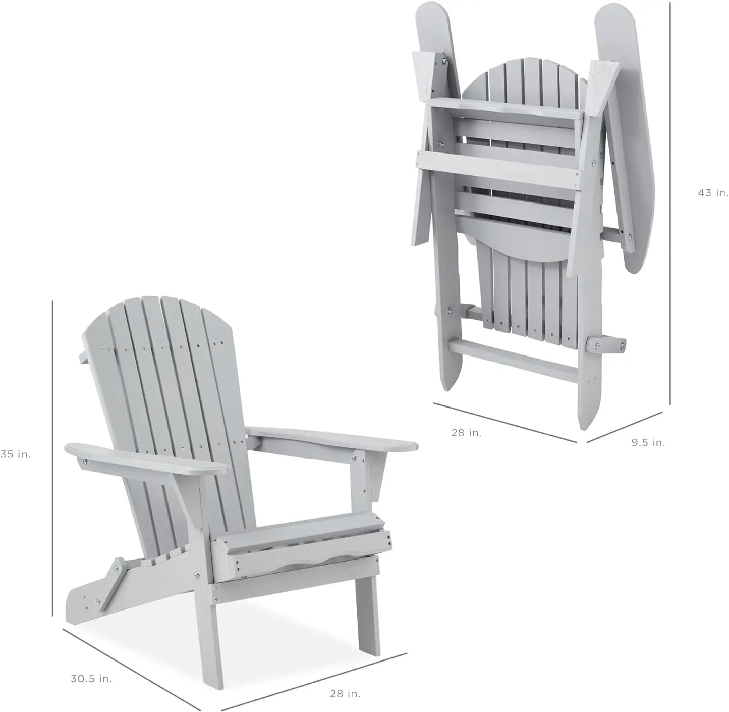 Best Choice Products Folding Adirondack Chair Outdoor Wooden Accent Furniture Fire Pit Lounge Chairs for Yard, Garden, Patio w/