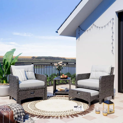 5-piece terrace set with footstools