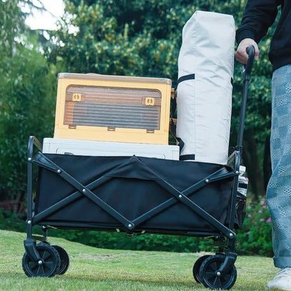 Collapsible Folding Wagon, Outdoor Utility Wagon, Garden Cart, Lounge Wagon, Grocery Cart, Adjustable Handle