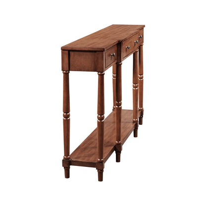 Solid Wood Console Table, Classic Entryway Table with Storage Shelf and Drawer for Home,Dark brown