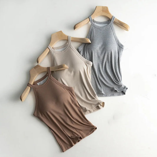 Basic Solid T shirts With Hidden Padded Under Bra