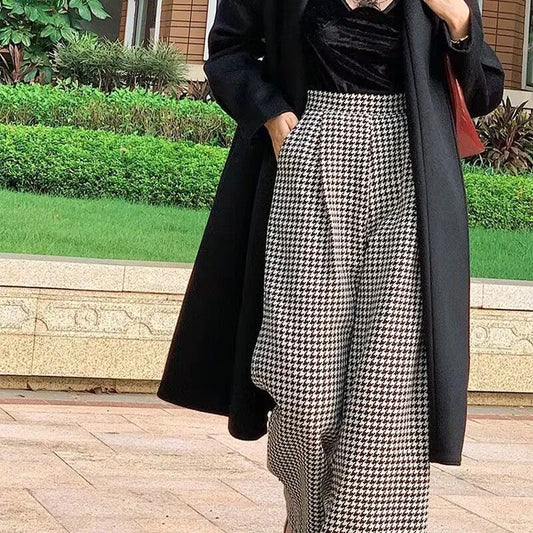 Autumn Fashion Houndstooth Wide Leg Trousers