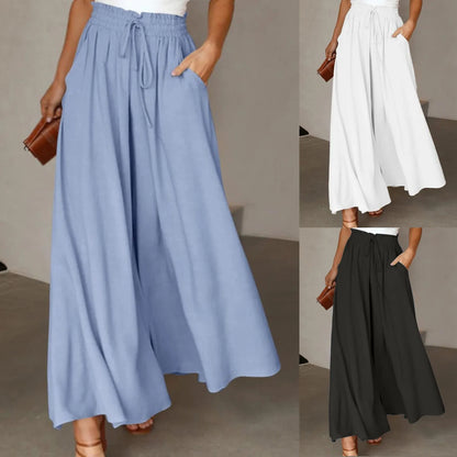 Wide Leg Drawstring Casual Trousers