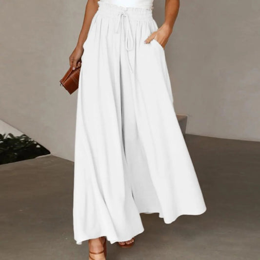 Wide Leg Drawstring Casual Trousers