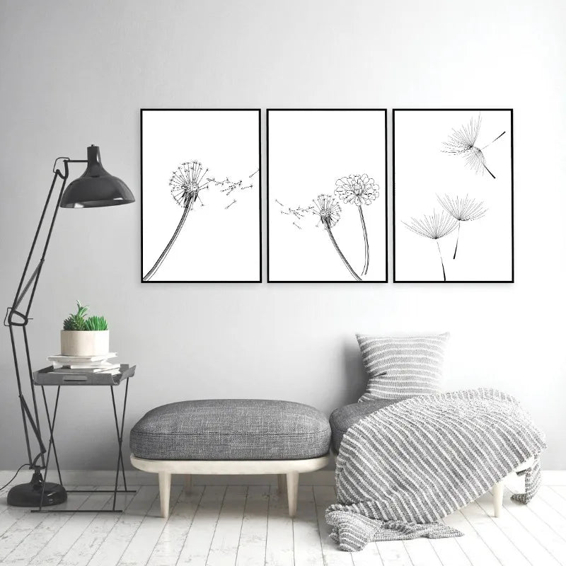 Dandelion and Floral Botanical Wall Art