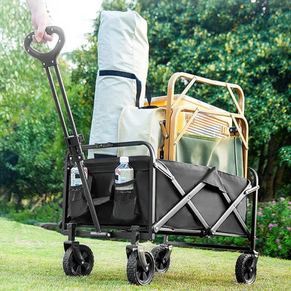 Collapsible Folding Wagon, Outdoor Utility Wagon, Garden Cart, Lounge Wagon, Grocery Cart, Adjustable Handle