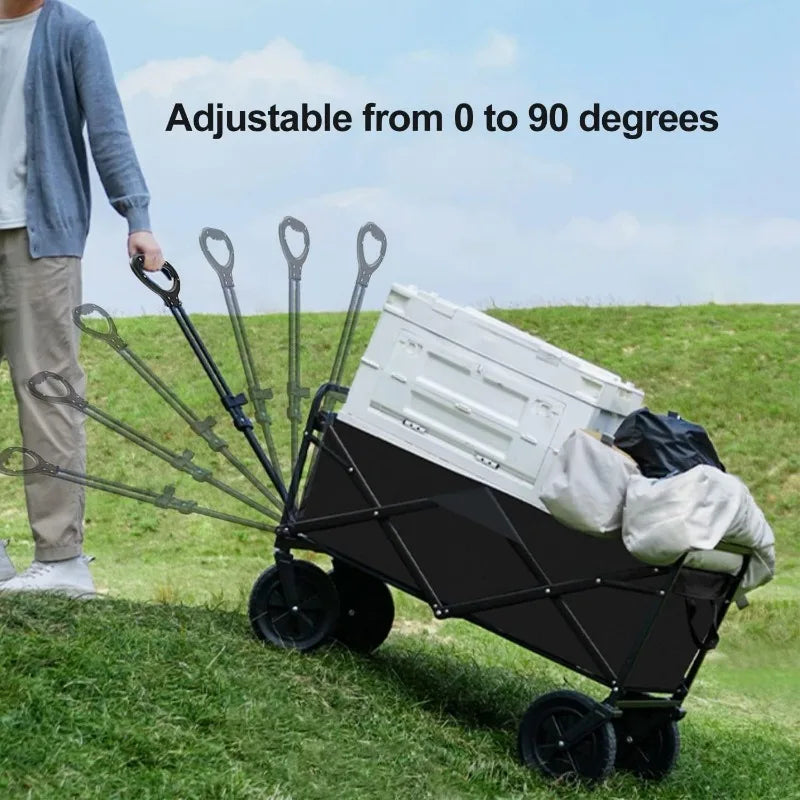 Collapsible Folding Wagon, Outdoor Utility Wagon, Garden Cart, Lounge Wagon, Grocery Cart, Adjustable Handle