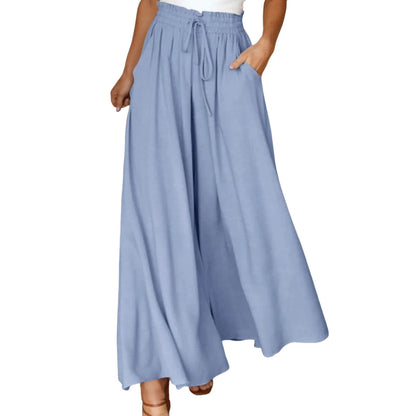 Wide Leg Drawstring Casual Trousers